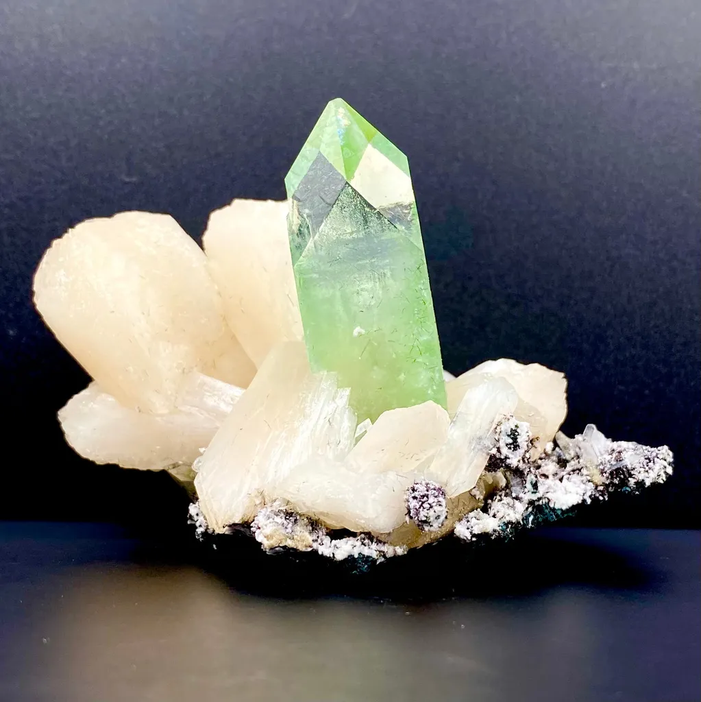 Gemmy Green Apophyllite with Stilbite in Chalcedony | Jalgaon India Rare Mineral Specimen DK85 image