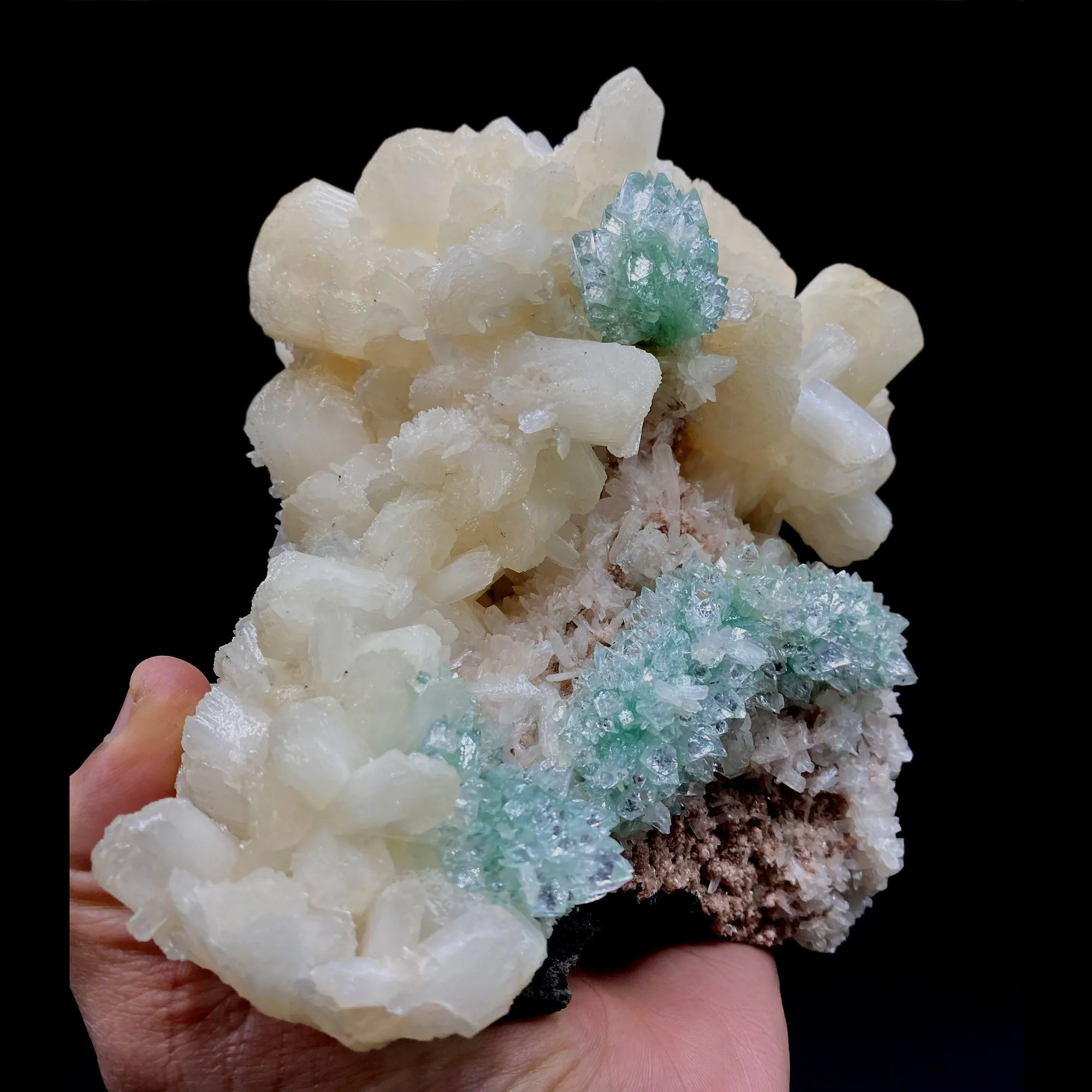Gemmy Ridge of Terminated Green Apophyllite With Stilbite on Heulandite - image 2