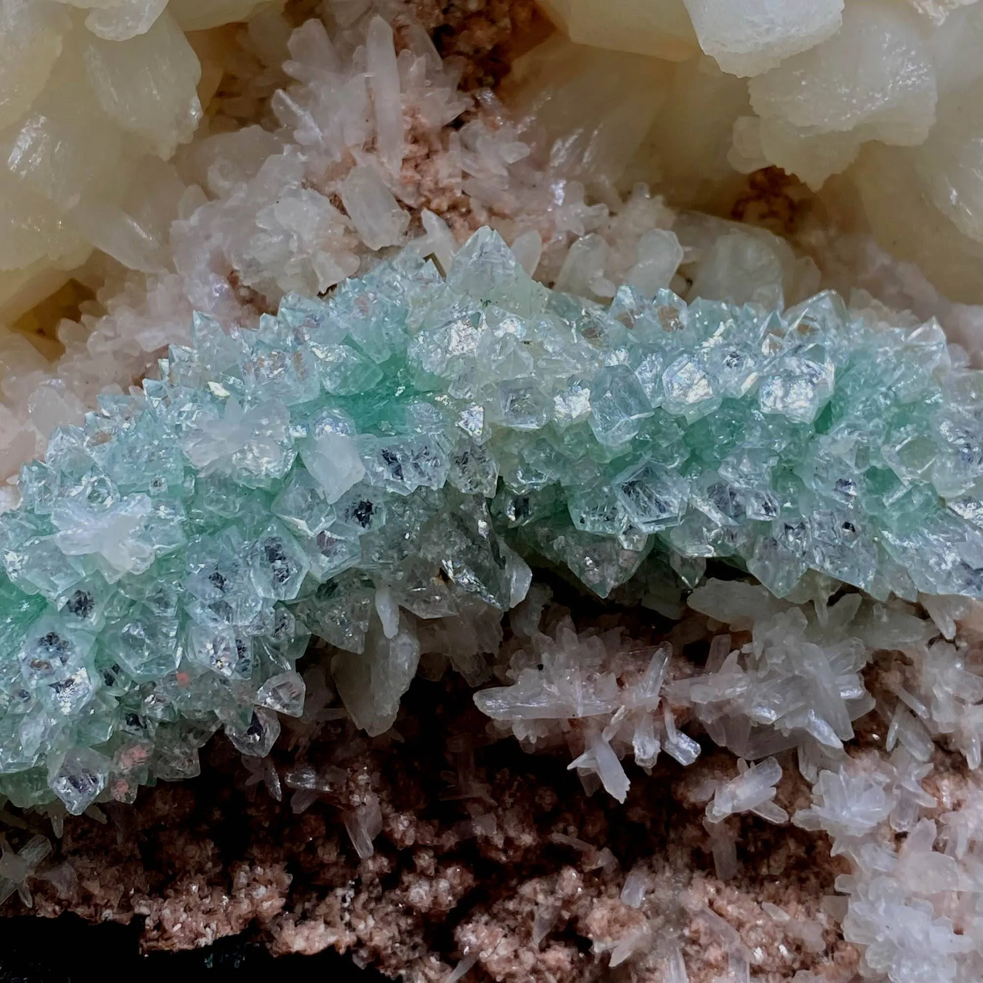 Gemmy Ridge of Terminated Green Apophyllite With Stilbite on Heulandite - image 6