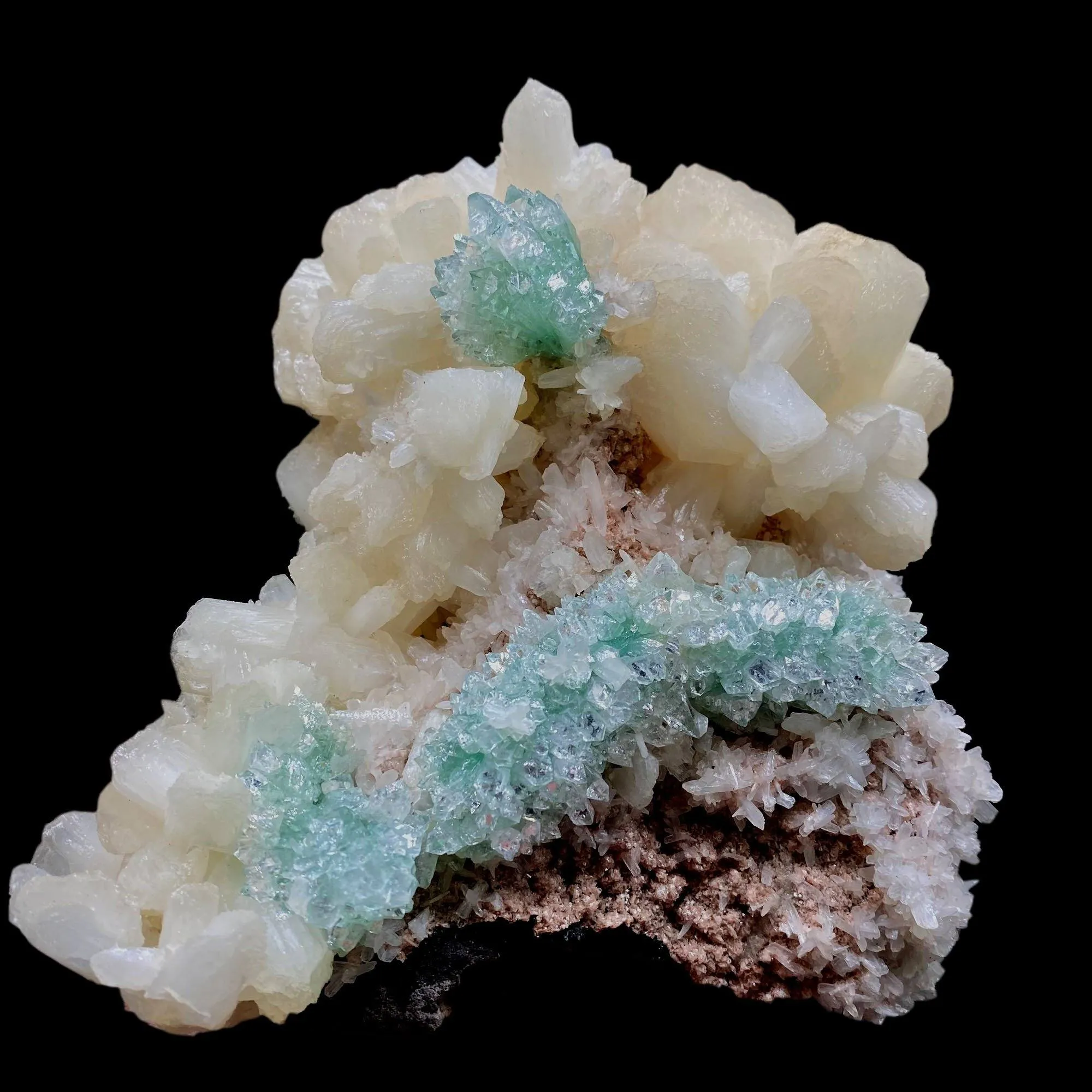 Gemmy Ridge of Terminated Green Apophyllite With Stilbite on Heulandite - image 1