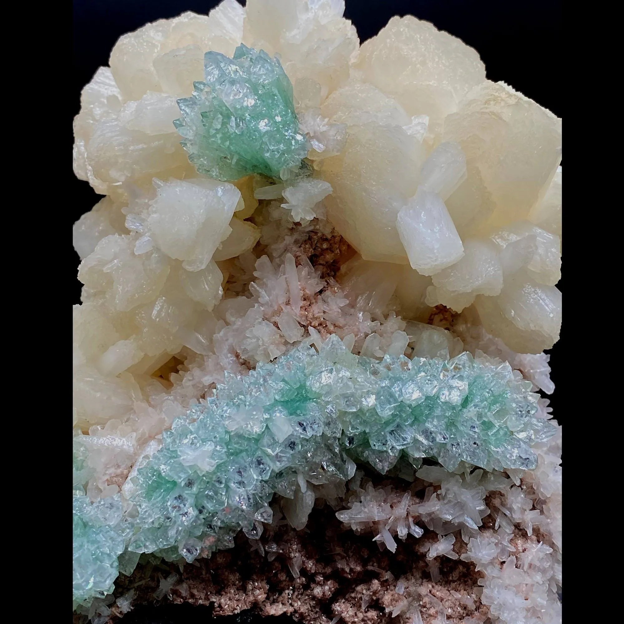 Gemmy Ridge of Terminated Green Apophyllite With Stilbite on Heulandite - image 5