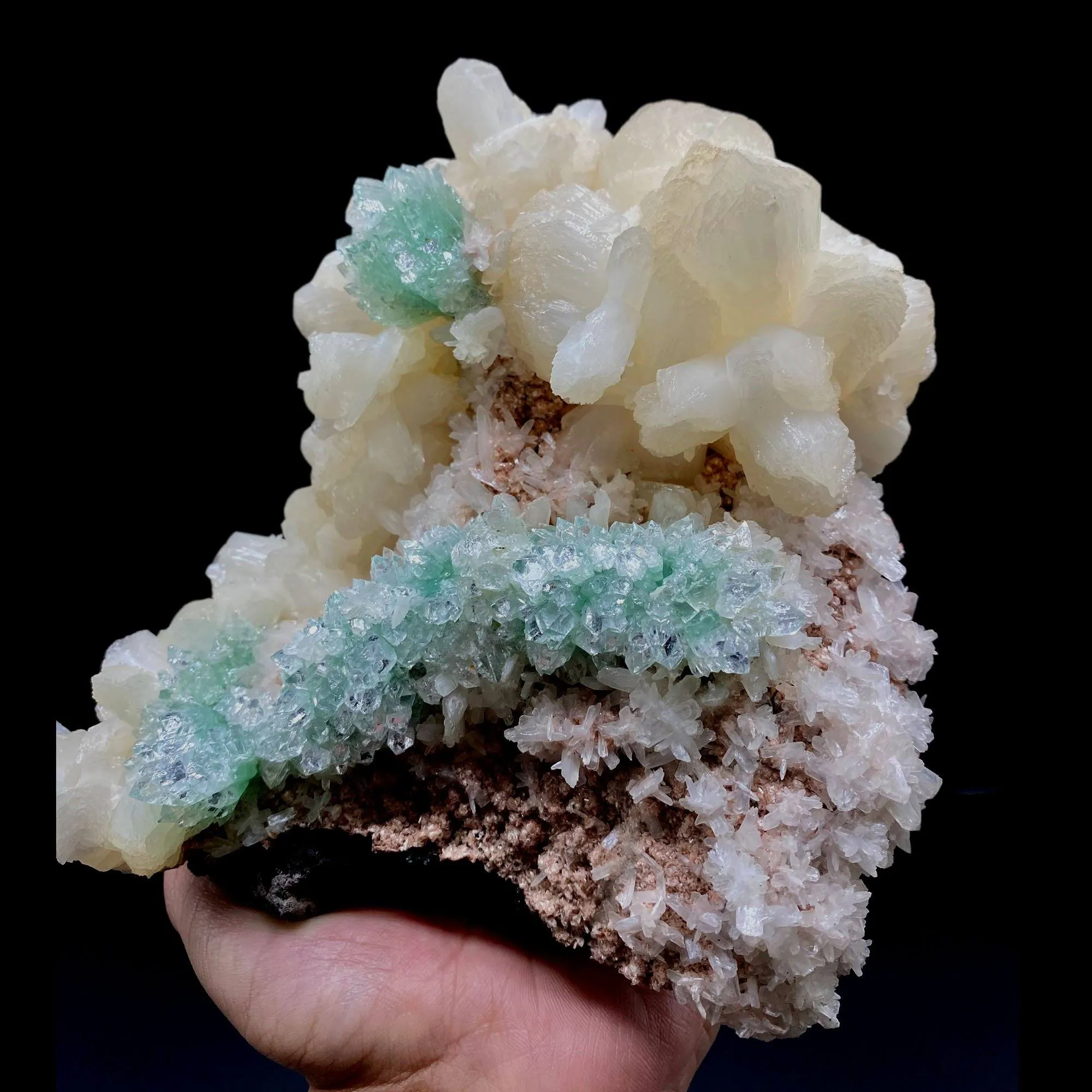 Gemmy Ridge of Terminated Green Apophyllite With Stilbite on Heulandite - image 3