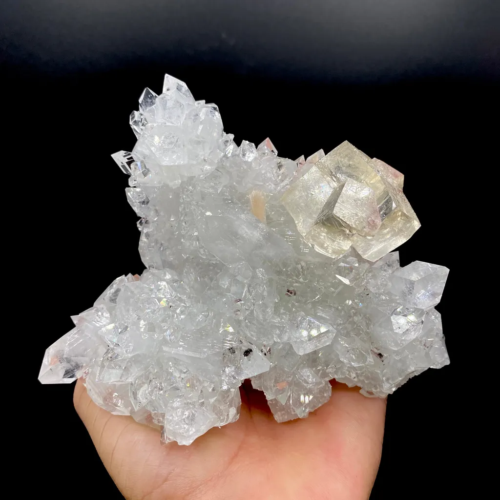 Glittering Calcite on Ultra Sparkling Apophyllite Crystal Specimen | Jalgaon, India DK101 image