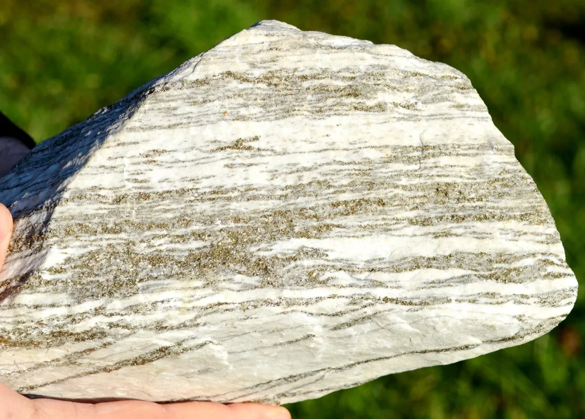 Gneiss & Pyrite 7650 grams - Crodo gneiss quarries, Verbano-Cusio-Ossola Province, Piedmont, Italy - image 1