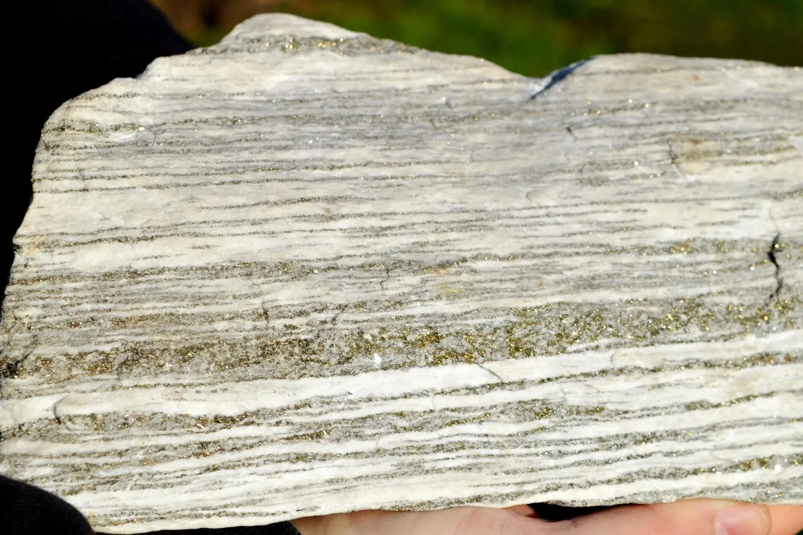 Gneiss & Pyrite 7650 grams - Crodo gneiss quarries, Verbano-Cusio-Ossola Province, Piedmont, Italy - image 2