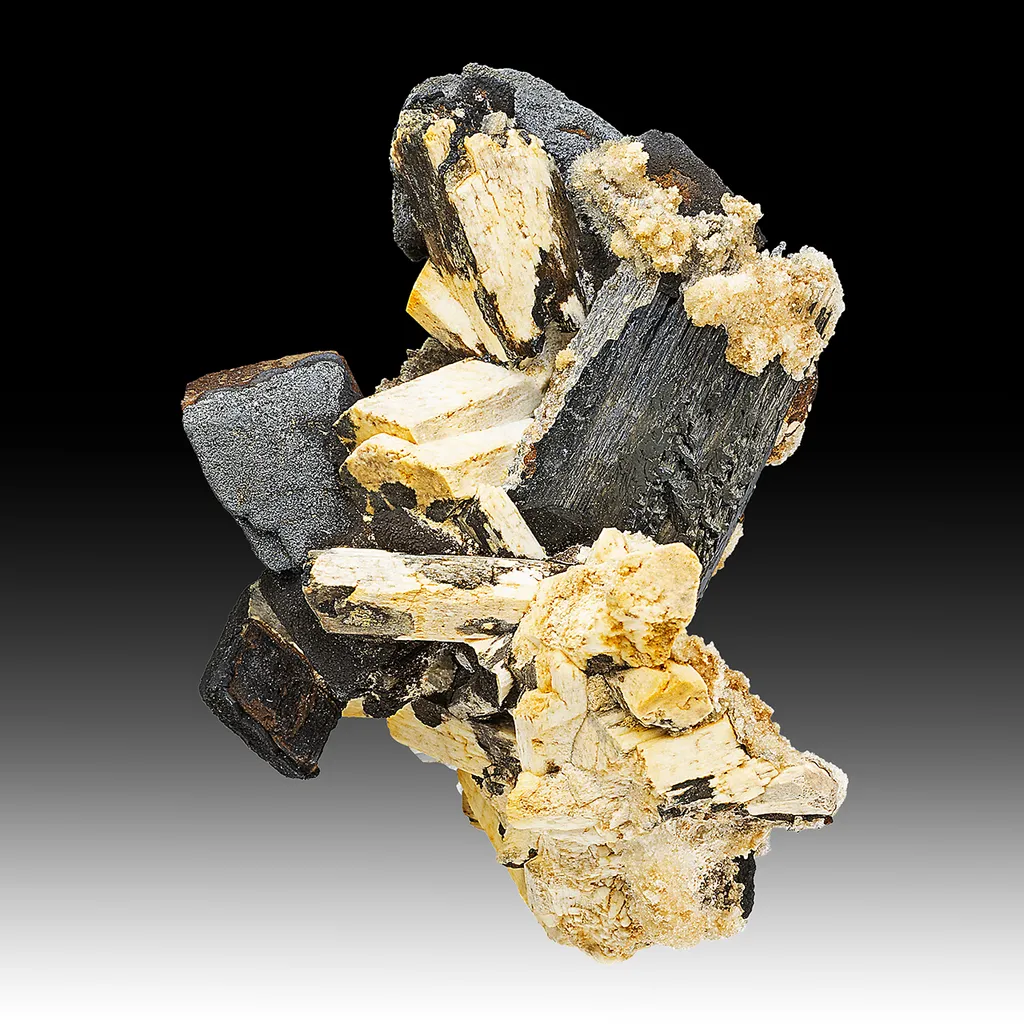Goethite after Siderite with Hematite, Schorl, Microcline image