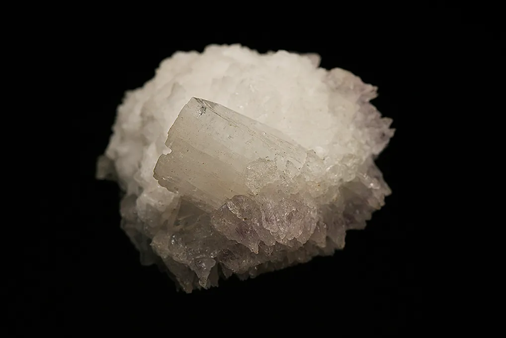 Goosecreekite with Heulandite on Quartz var. Amethyst - image 3