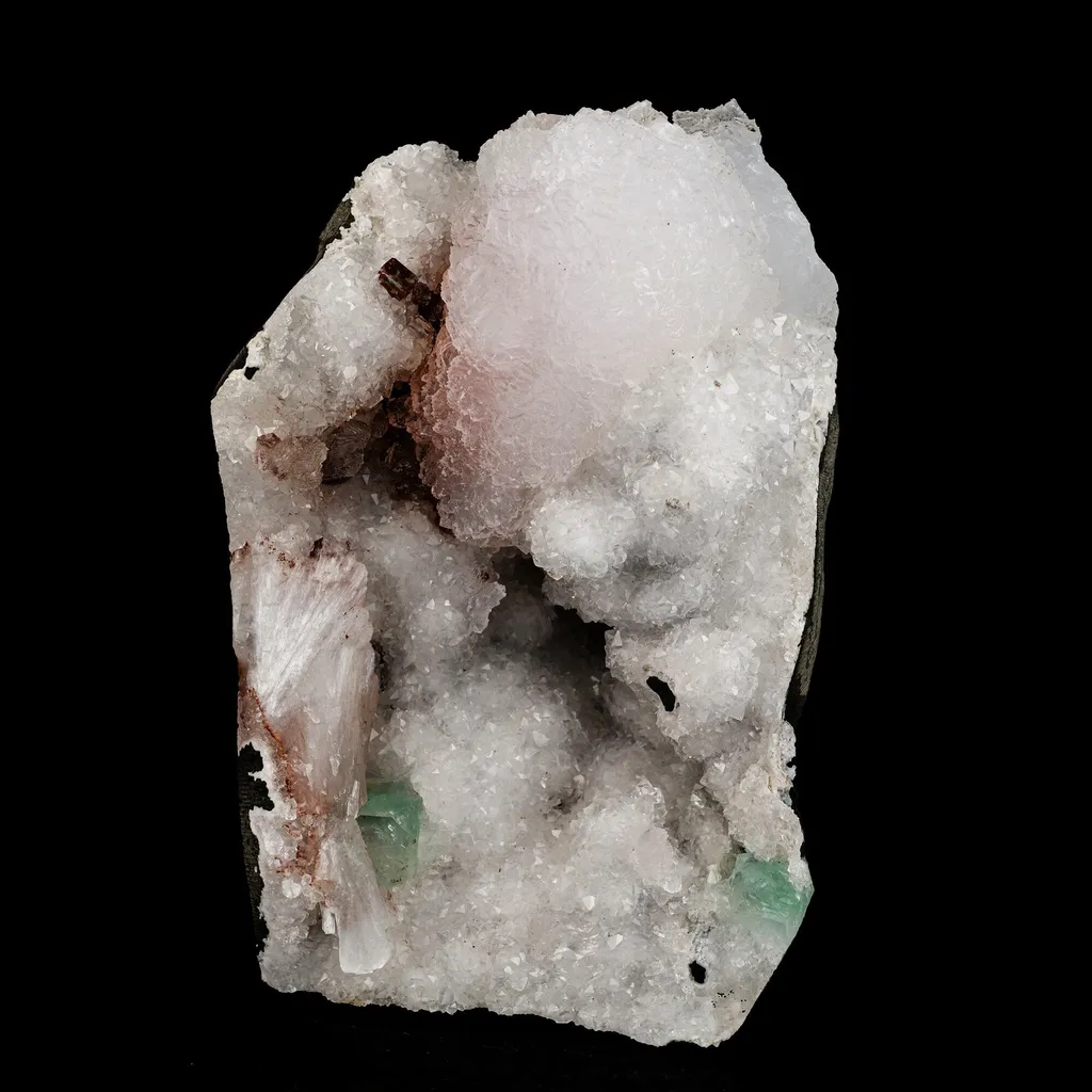 Goosecreekite with MM Quartz and green Apophyllite Self Standing Natural Mineral Specimen image