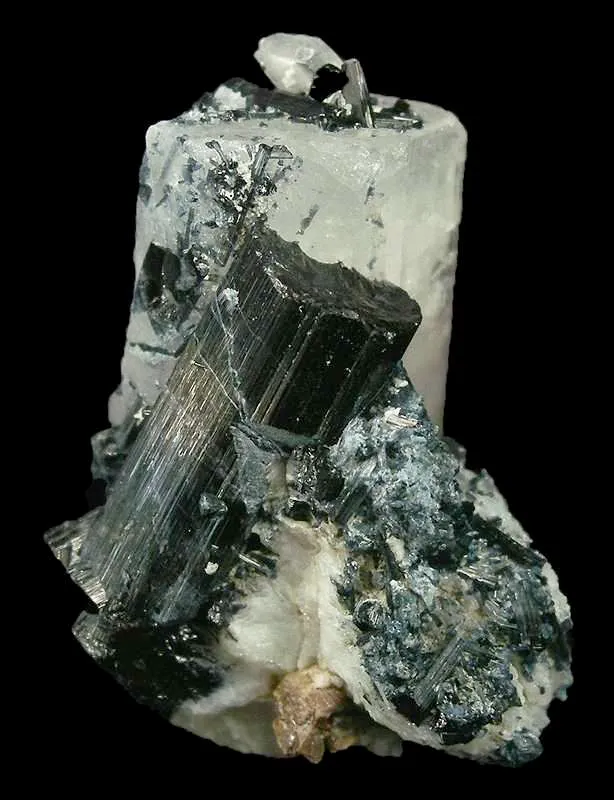 Goshenite With Schorl on Albite - image 3