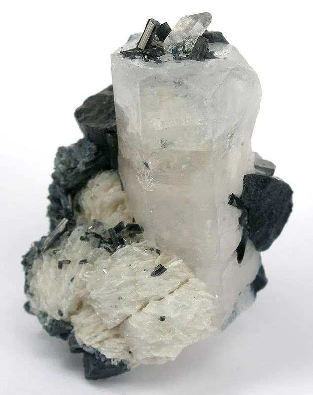 Goshenite With Schorl on Albite image