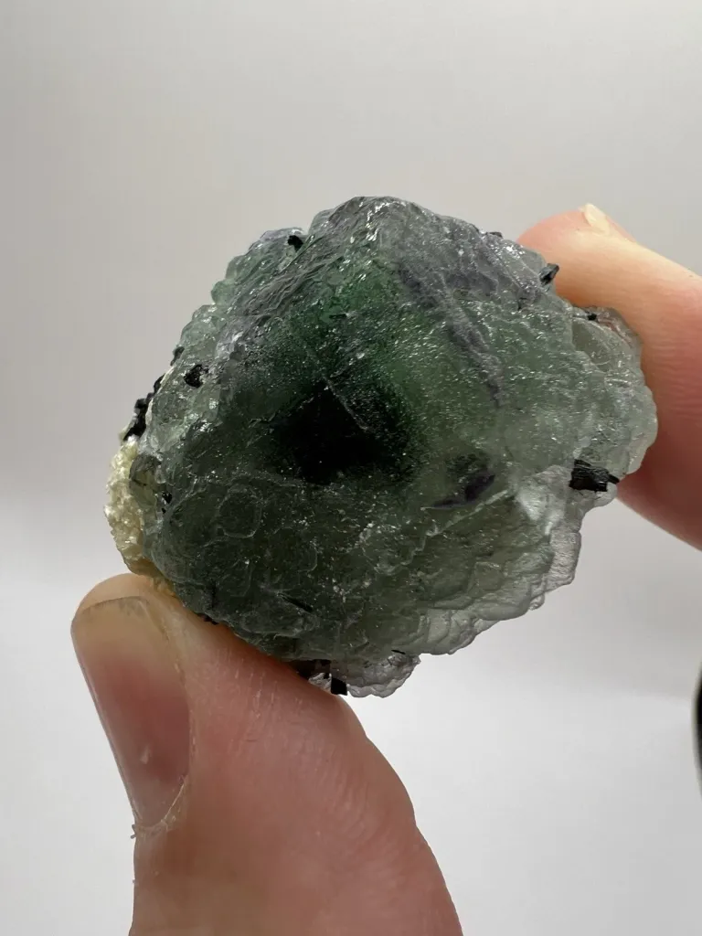 Green and Purple Fluorite with Black Tourmaline from Namibia - 10112 image