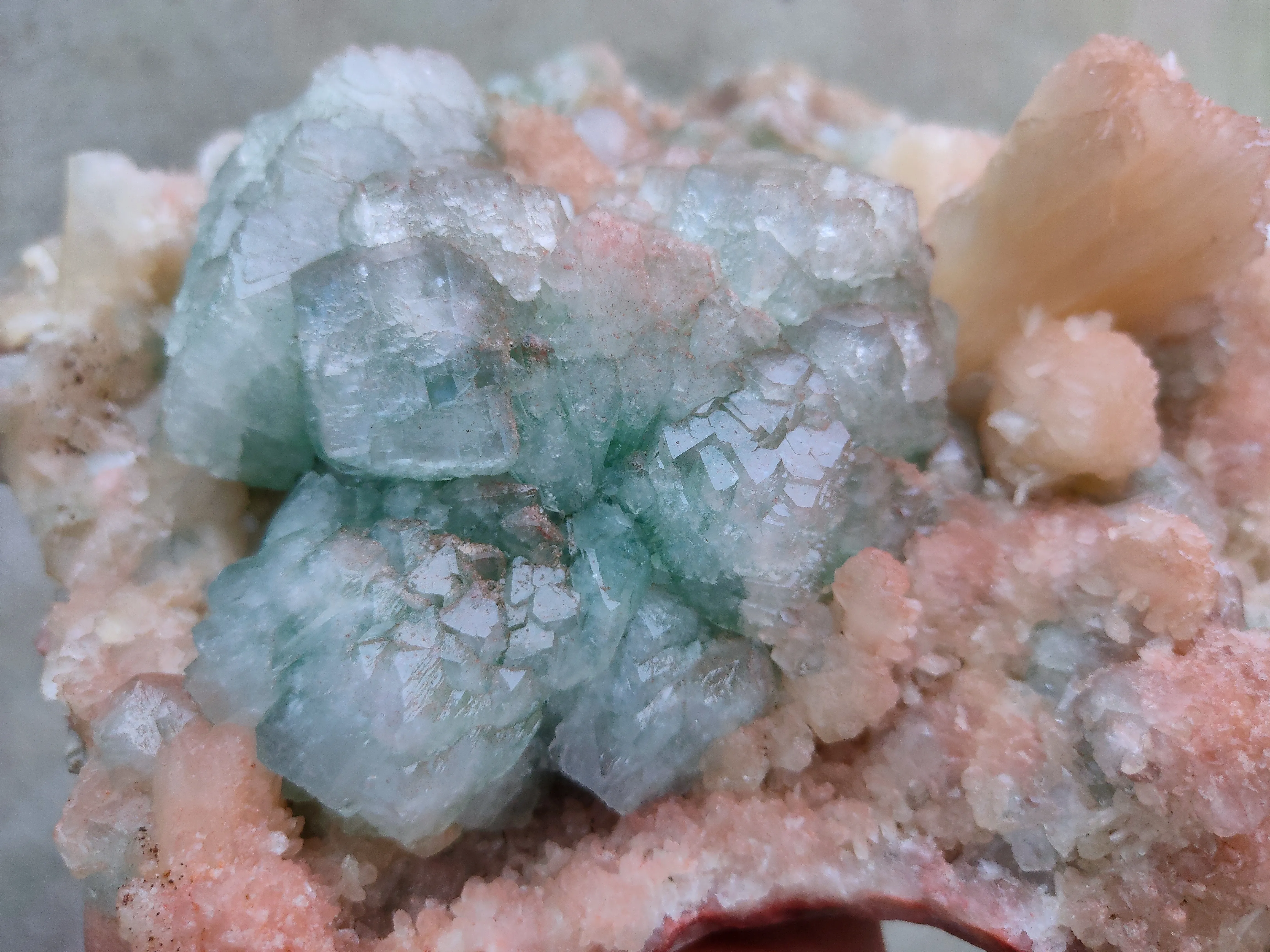 Green and Red Apophyllite with Red Stilbite. - image 3