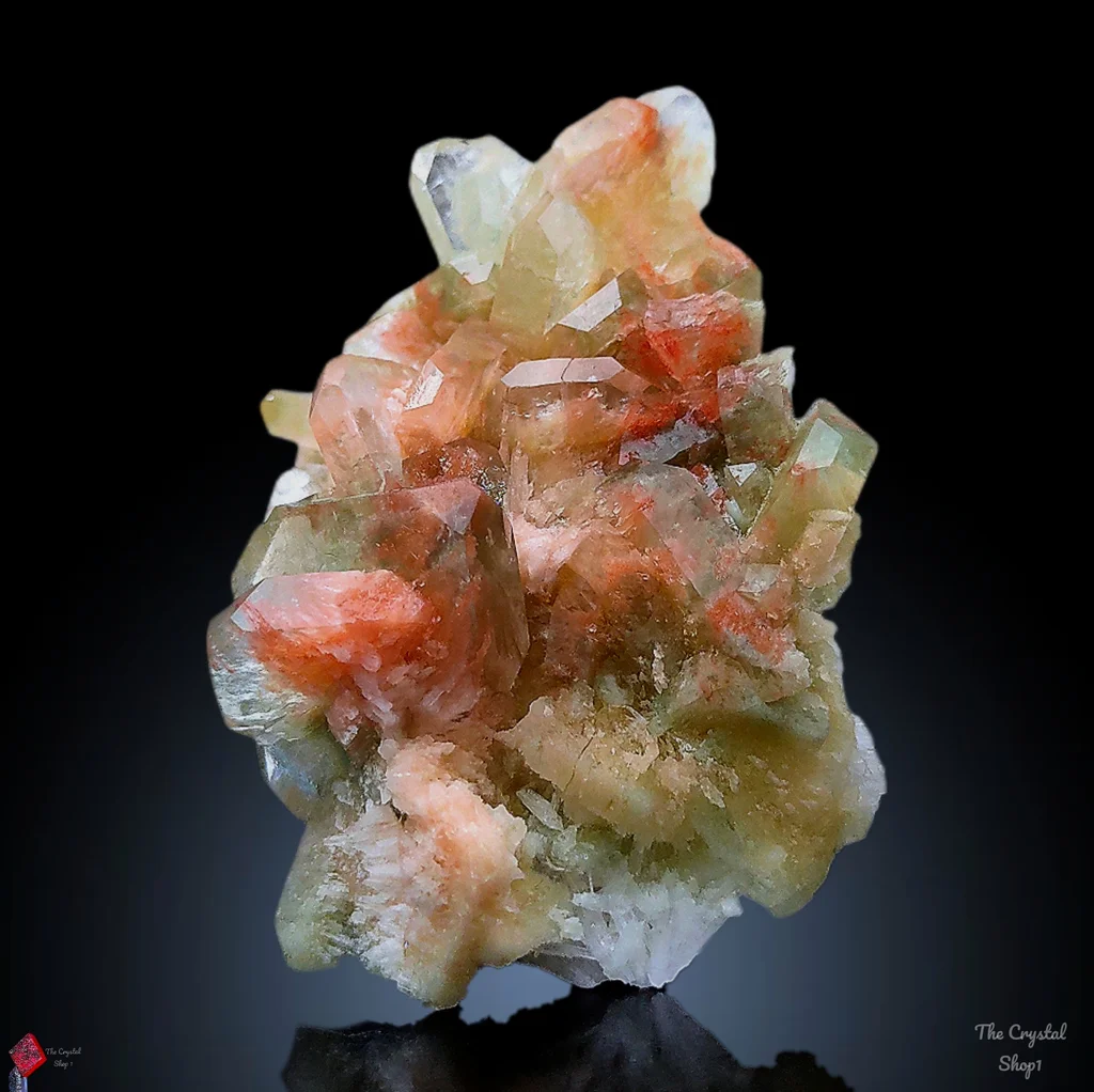 Green and Red Apophyllite with Scolecite Natural mineral Specimen image