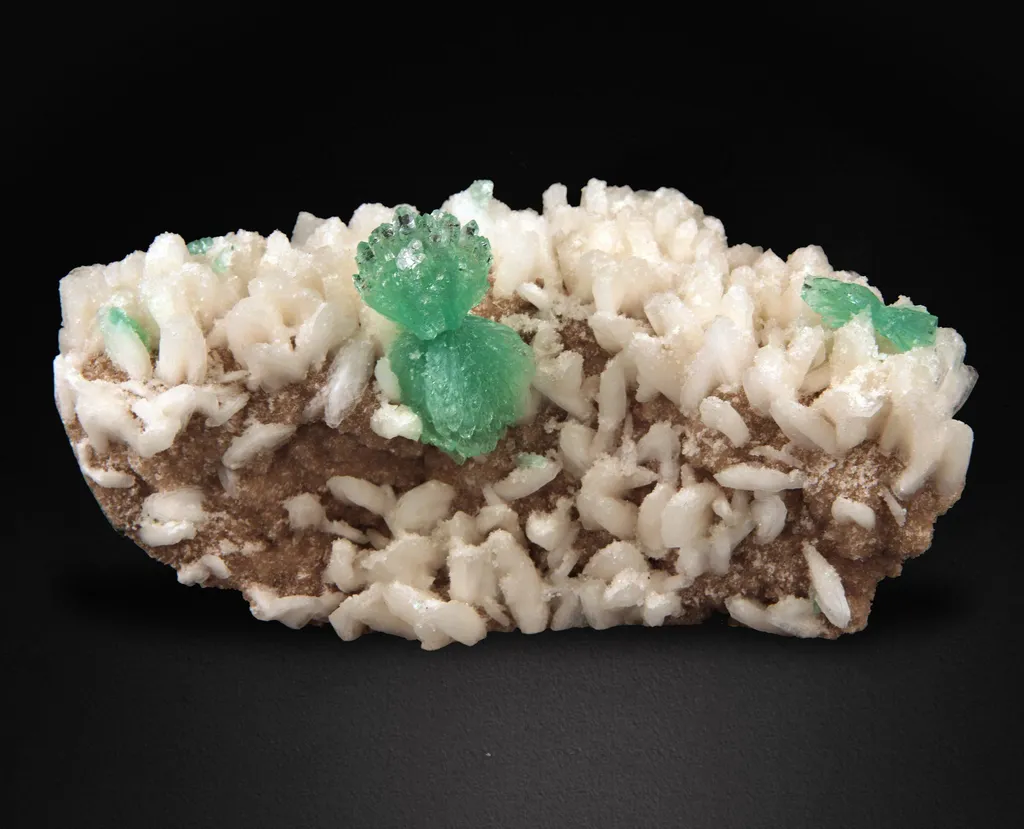 Green Apophyllite Bow Formation Mounted on Stilbite Heulandite Plate - image 2