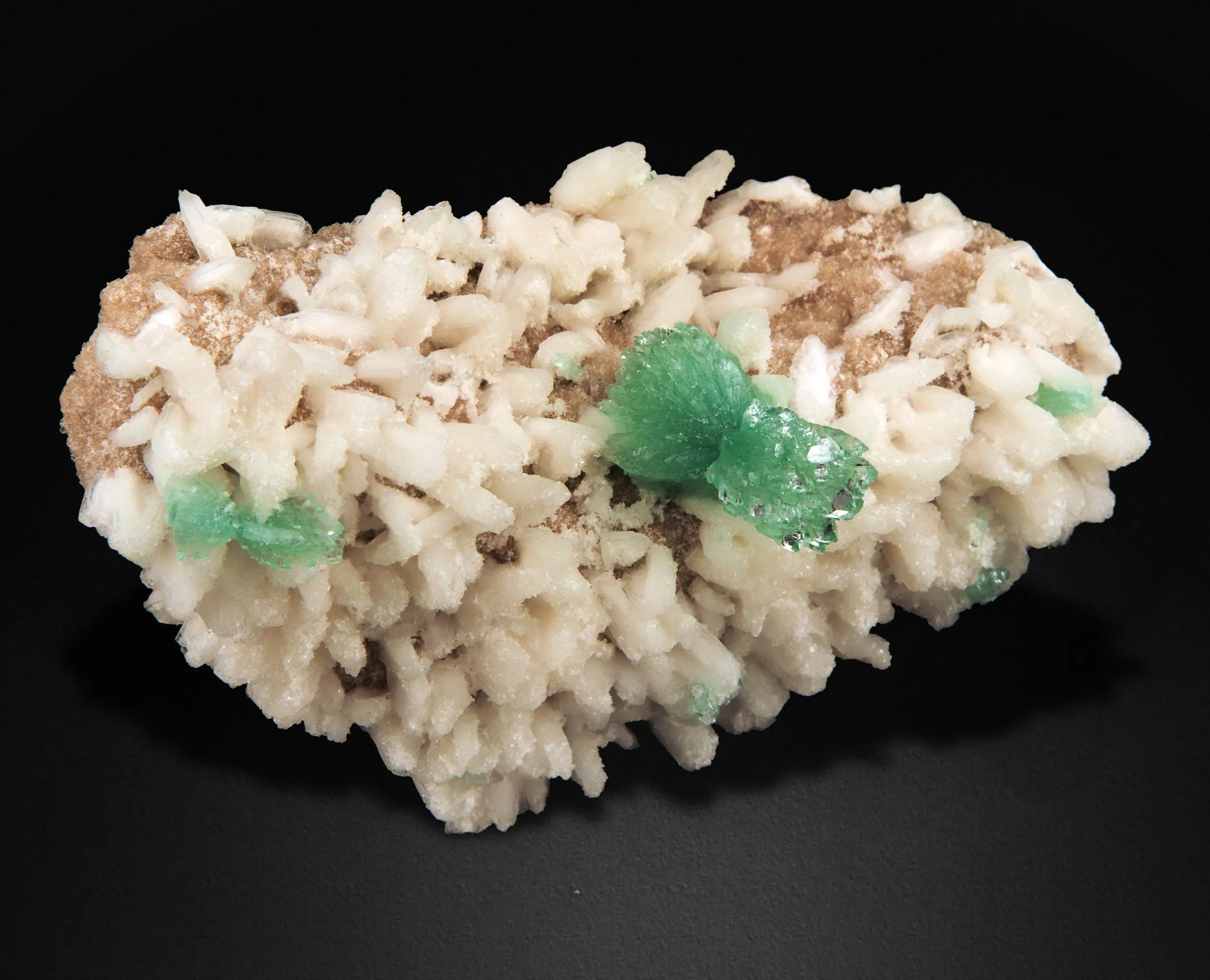Green Apophyllite Bow Formation Mounted on Stilbite Heulandite Plate - image 4