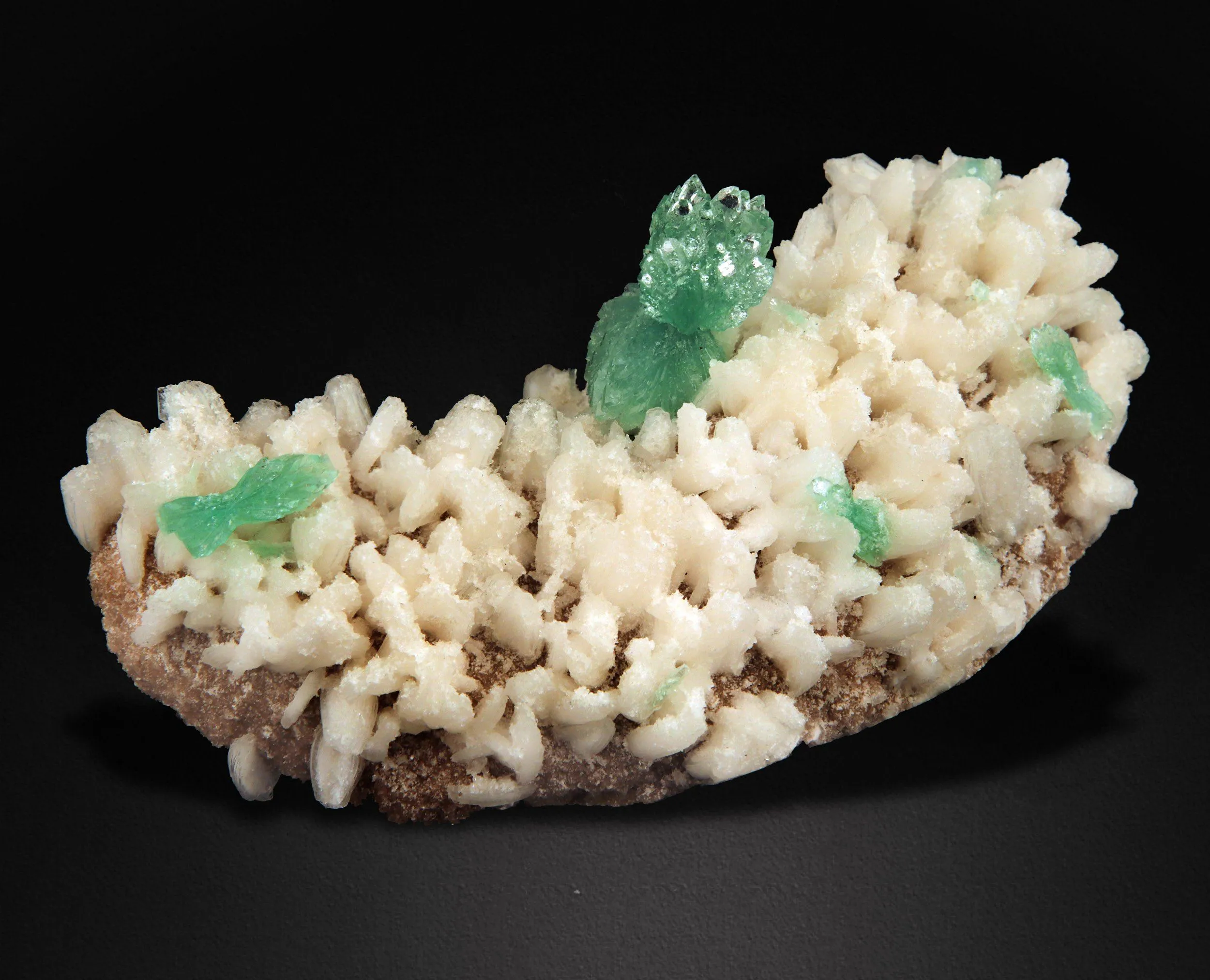 Green Apophyllite Bow Formation Mounted on Stilbite Heulandite Plate - image 5