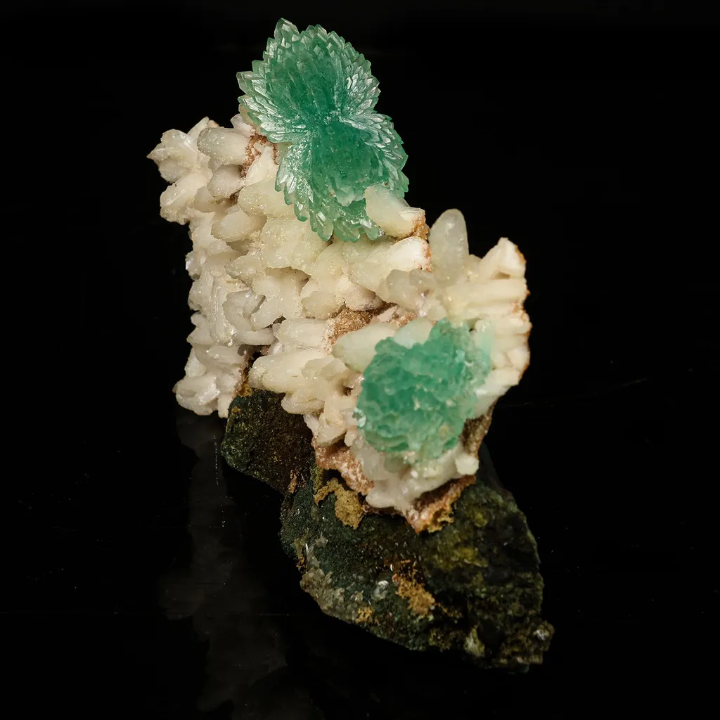 Green Apophyllite Bow with Stilbite Free Standing Natural Mineral Specimen image
