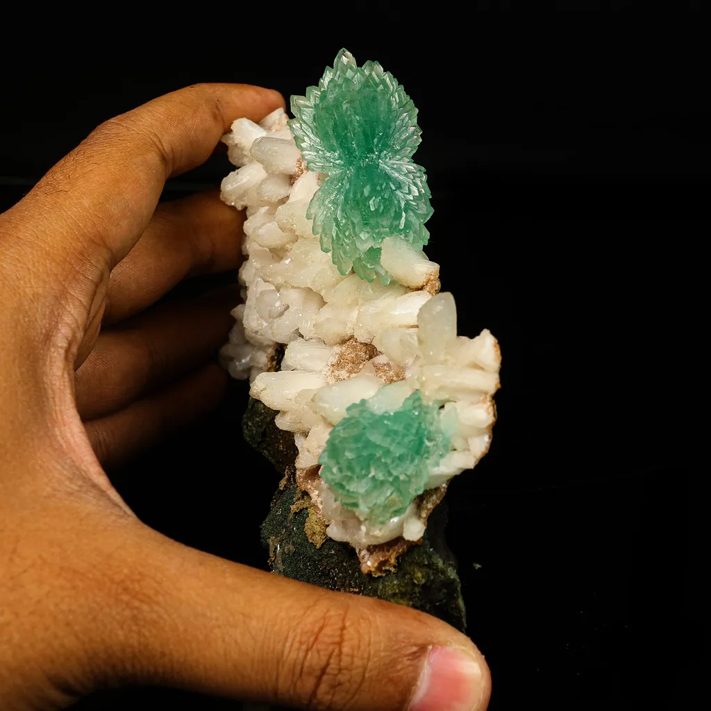 Green Apophyllite Bow with Stilbite Free Standing Natural Mineral Specimen - image 5