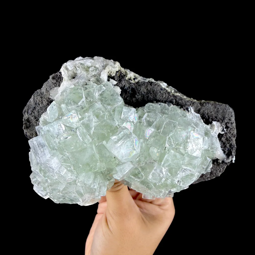 Green Apophyllite Cluster on Dark Matrix - Collector’s Zeolite Specimen from Ahilyanagar - image 3