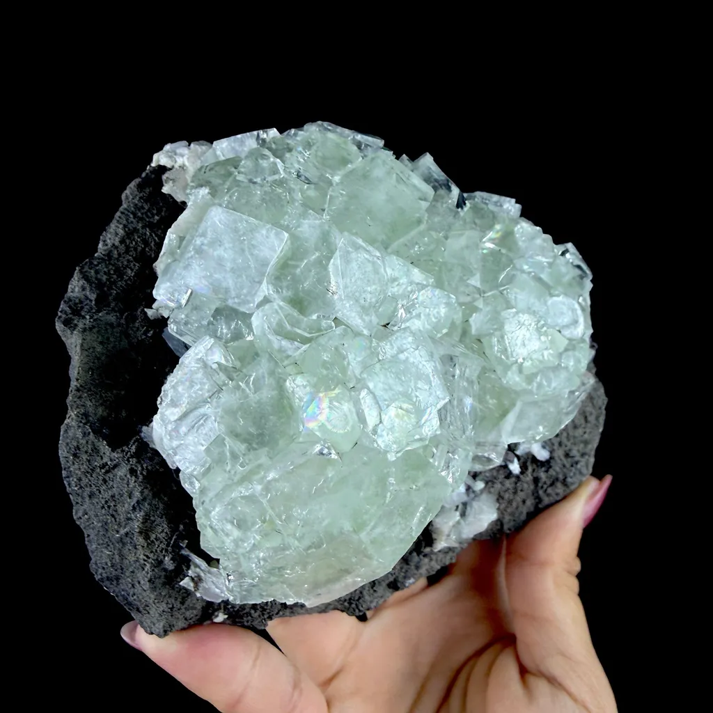 Green Apophyllite Cluster on Dark Matrix - Collector’s Zeolite Specimen from Ahilyanagar - image 5