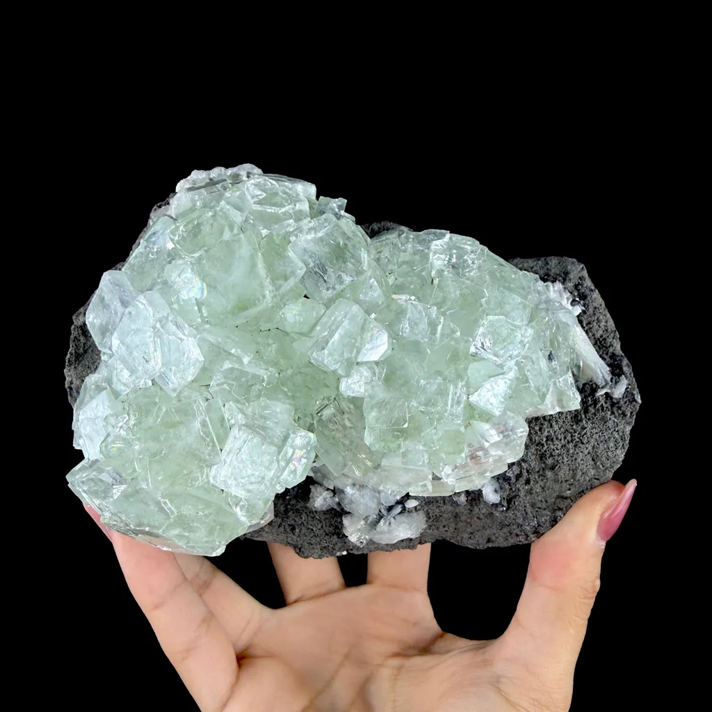 Green Apophyllite Cluster on Dark Matrix - Collector’s Zeolite Specimen from Ahilyanagar image