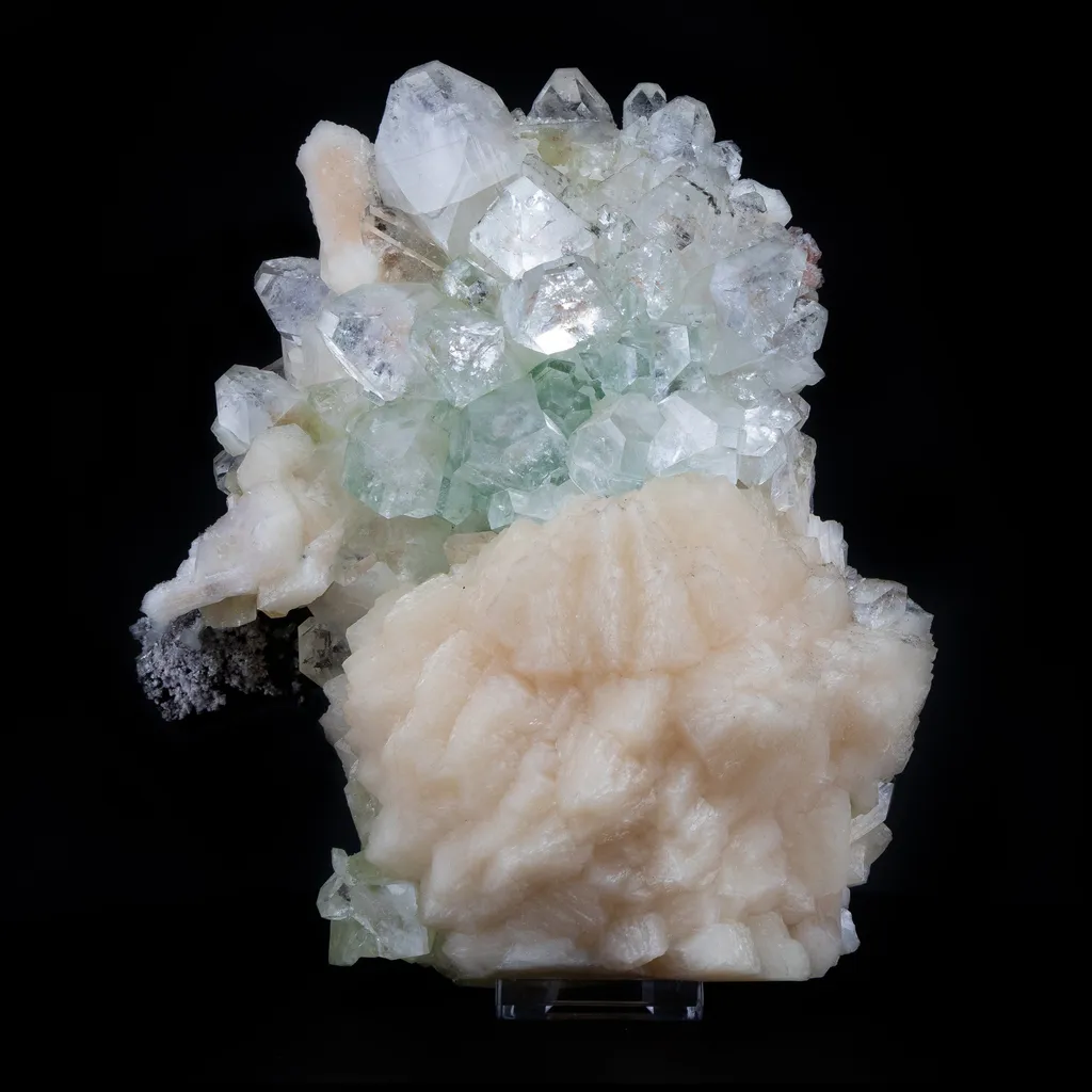 Green Apophyllite Cluster with Large Stilbite Formations - image