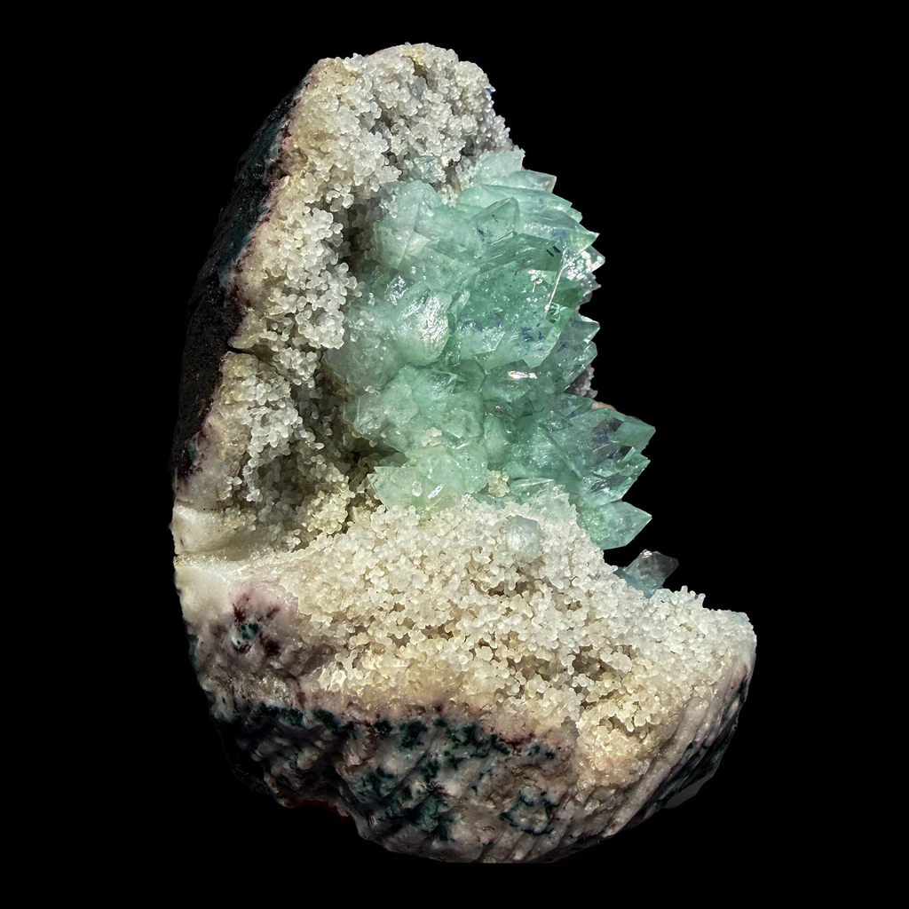 Green Apophyllite Crystal Cluster on Chalcedony Matrix – Rare Indian Zeolite Mineral Specimen - image 4