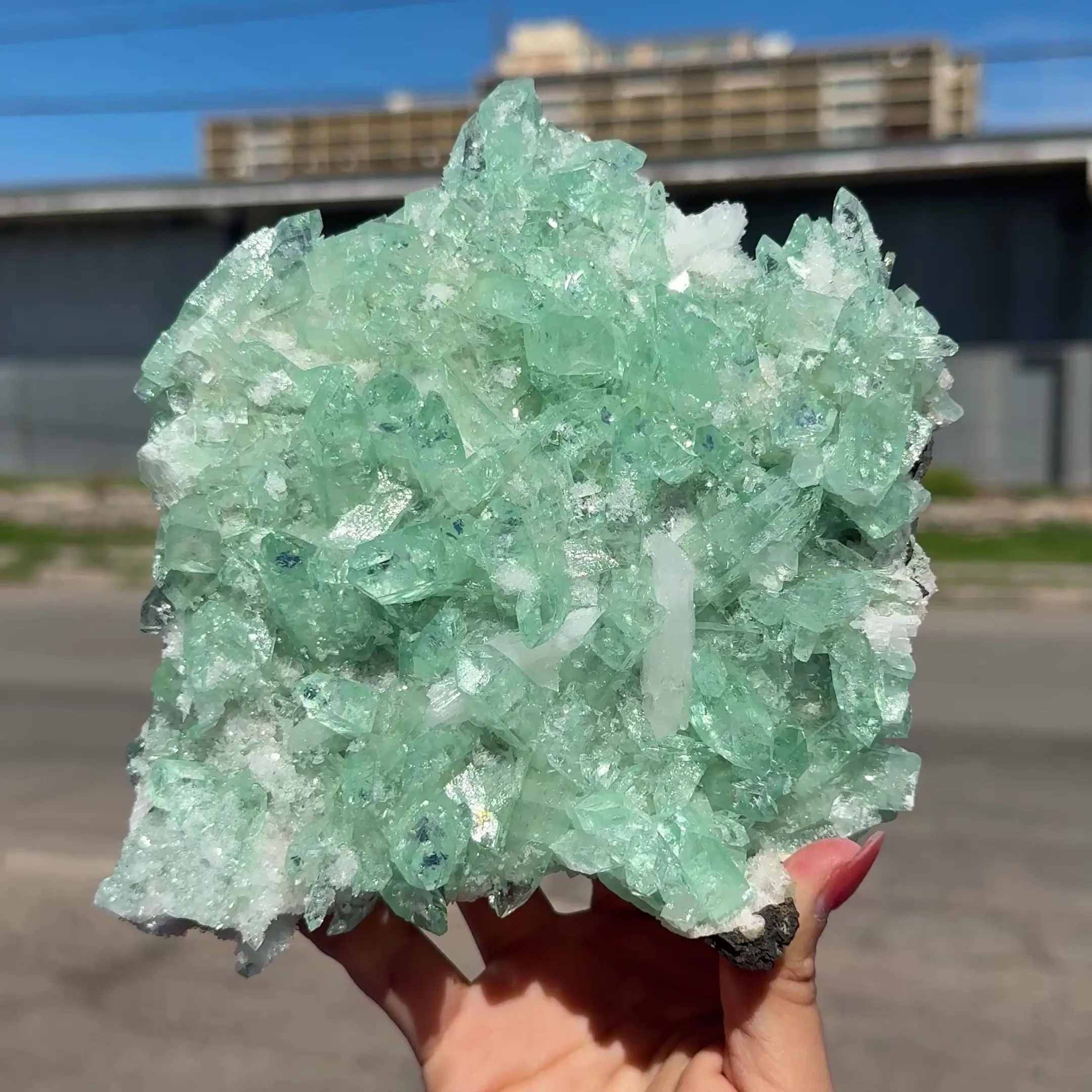 Green Apophyllite Crystal Cluster on Matrix – Natural Zeolite Mineral Specimen from India - image 7