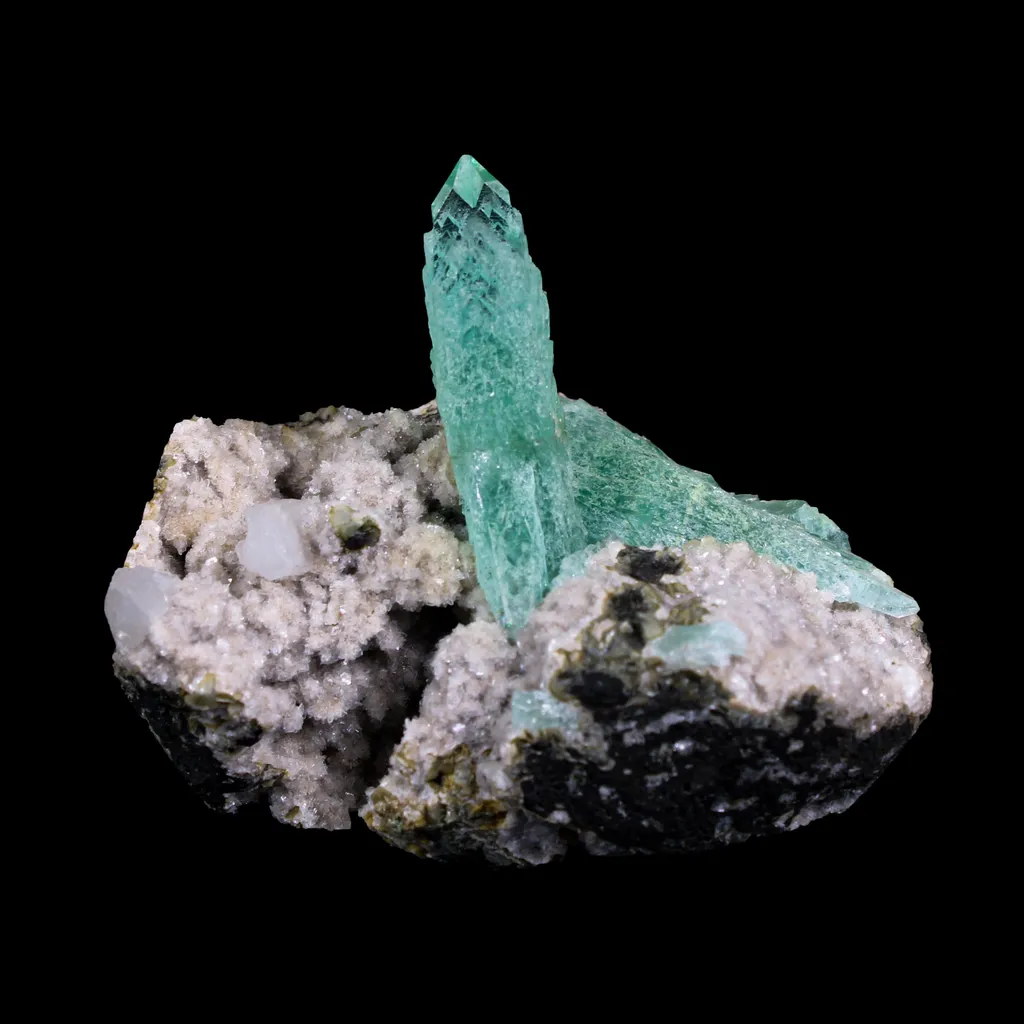 Green Apophyllite Crystal on Stilbite , Heulandite Matrix | Rare Indian Zeolite Specimen  | Sharp Terminated Apophyllite Formation image