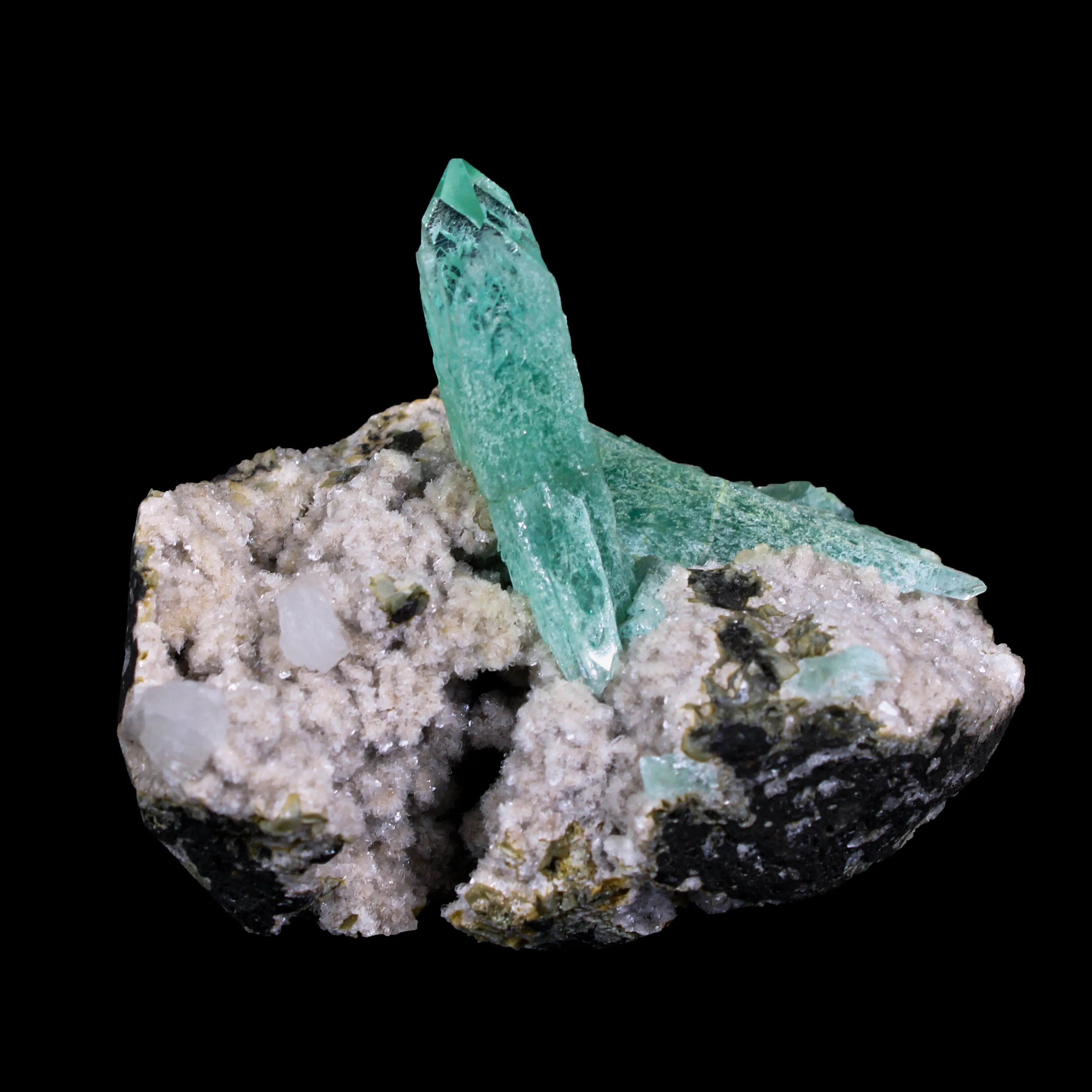 Green Apophyllite Crystal on Stilbite , Heulandite Matrix | Rare Indian Zeolite Specimen  | Sharp Terminated Apophyllite Formation - image 4