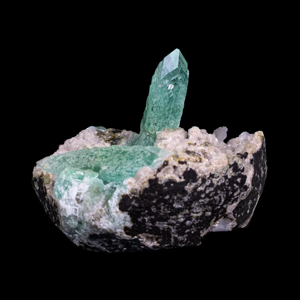 Green Apophyllite Crystal on Stilbite , Heulandite Matrix | Rare Indian Zeolite Specimen | Sharp Terminated Apophyllite Formation - image 6