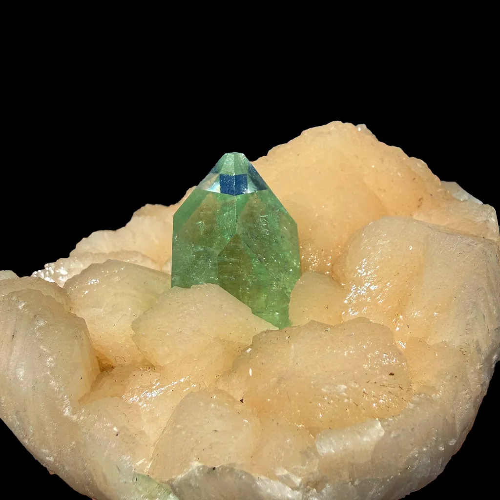 Green Apophyllite Crystal Tip on Stilbite Matrix – Rare Indian Zeolite Mineral Specimen from Maharashtra DKT60 image