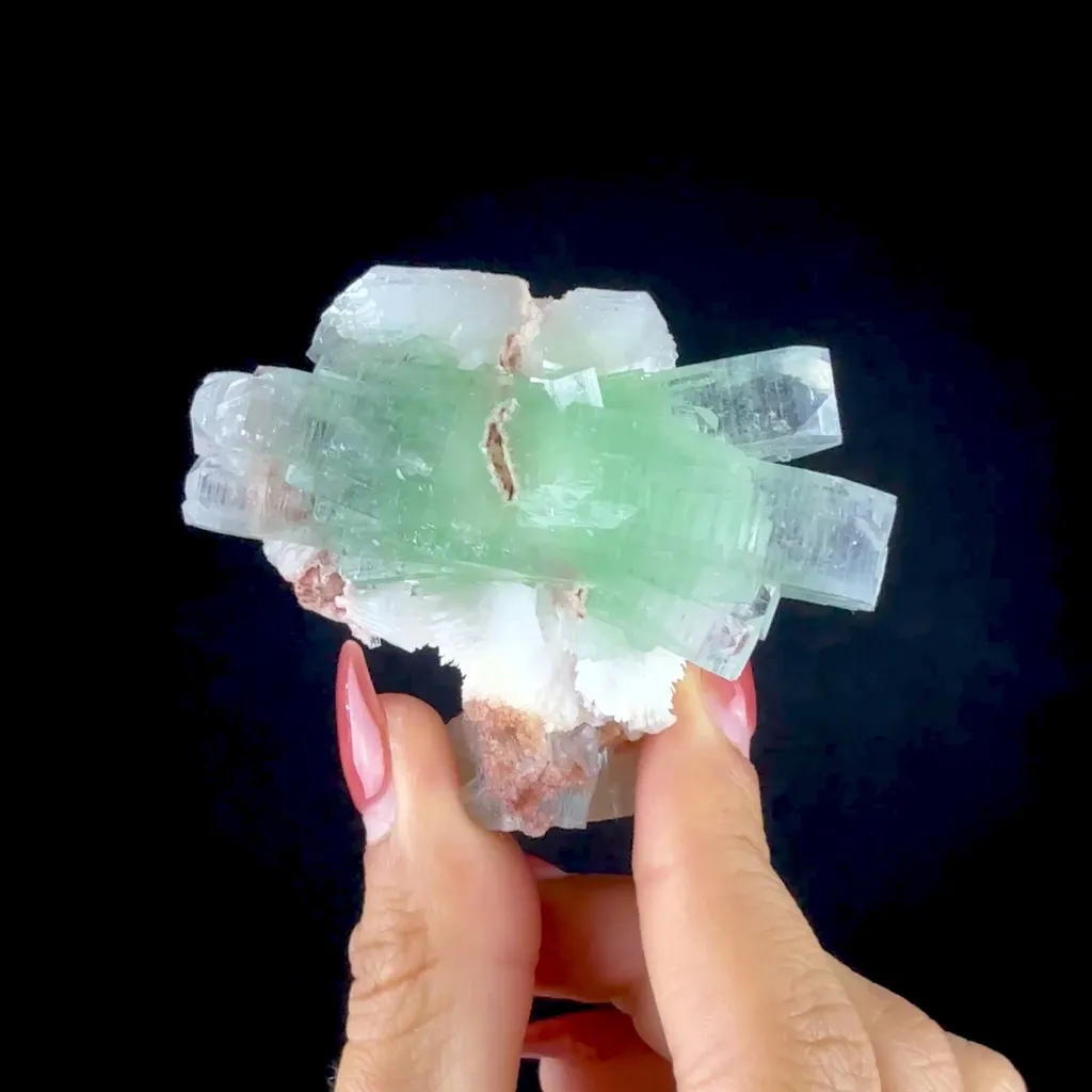 Green Apophyllite Crystal with Scolecite & Stilbite Cluster from Nashik, Maharashtra, India DKT85 - image 2