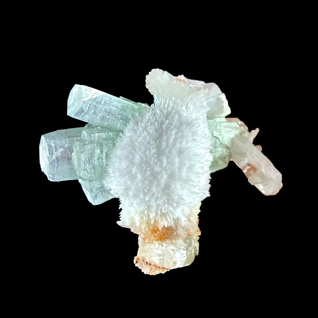 Green Apophyllite Crystal with Scolecite & Stilbite Cluster from Nashik, Maharashtra, India DKT85 - image 5