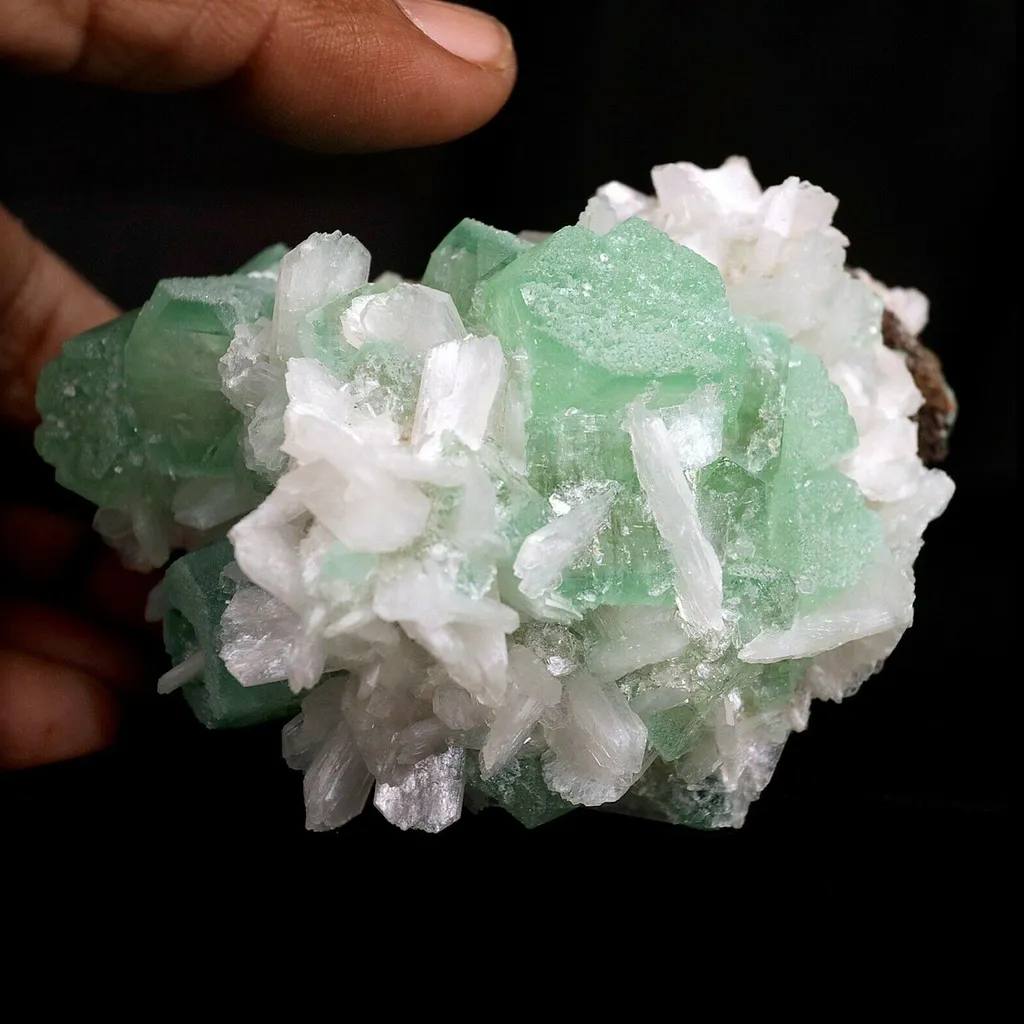 Green Apophyllite Crystal with Stilbite Natural Mineral Specimen - image 2