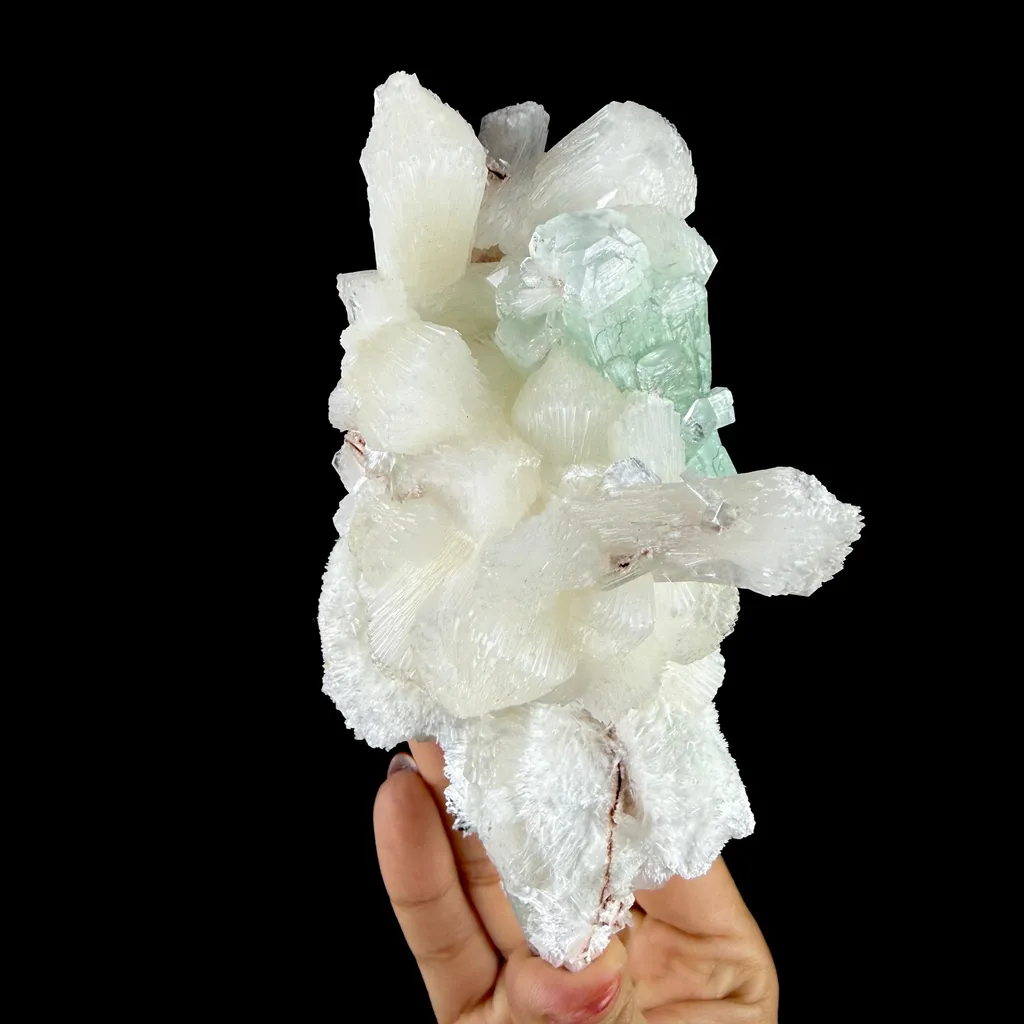 Green Apophyllite Crystal with Stilbite & Scolecite – Indian Zeolite Mineral from Nashik - image 4