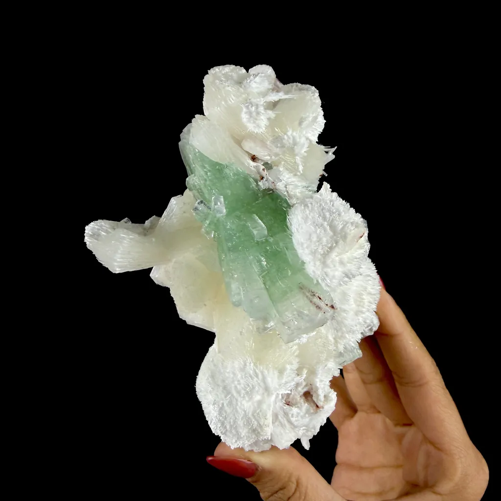 Green Apophyllite Crystal with Stilbite & Scolecite – Indian Zeolite Mineral from Nashik - image 3