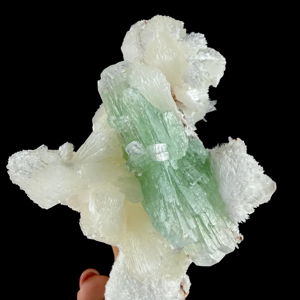 Green Apophyllite Crystal with Stilbite & Scolecite – Indian Zeolite Mineral from Nashik - image 7
