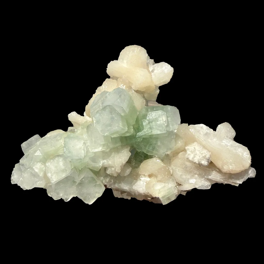 Green Apophyllite Crystal with Stilbite & Scolecite – Indian Zeolite Mineral from Nashik image