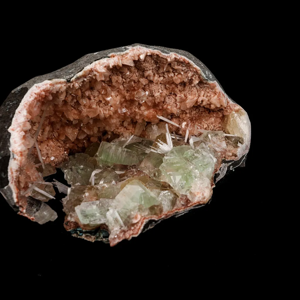 Green Apophyllite Crystals Inside Heulandite Geode Natural Mineral Specimen - image 3