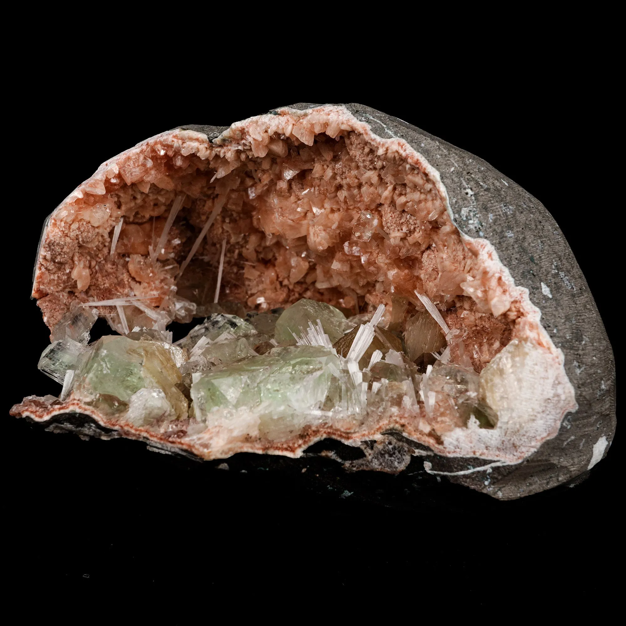 Green Apophyllite Crystals Inside Heulandite Geode Natural Mineral Specimen - image 2