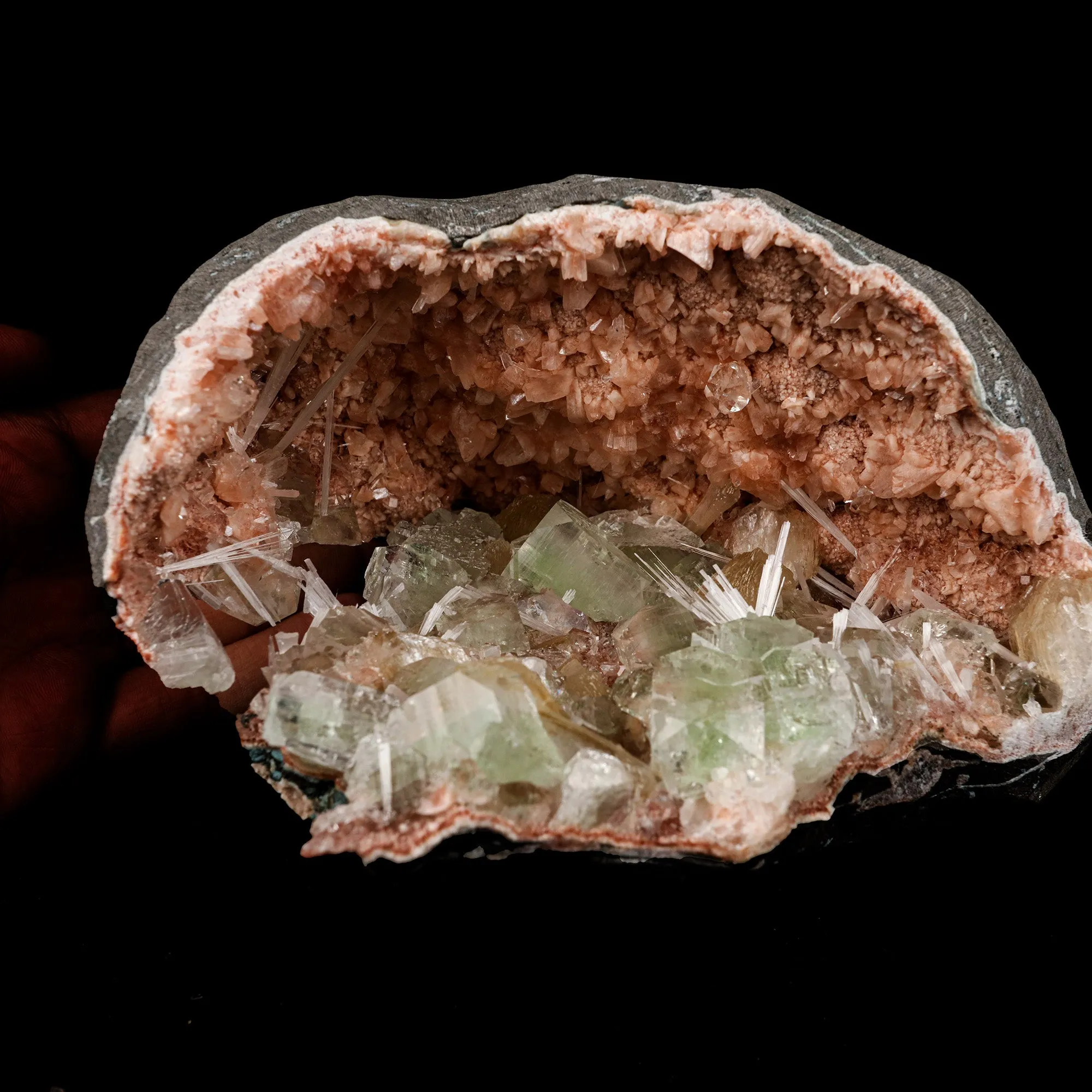 Green Apophyllite Crystals Inside Heulandite Geode Natural Mineral Specimen - image 5