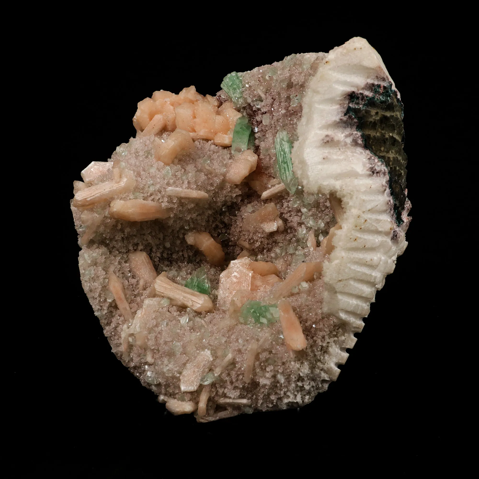 Green Apophyllite Cube with Stilbite and Chalcedony Natural Mineral Specimen - image 3