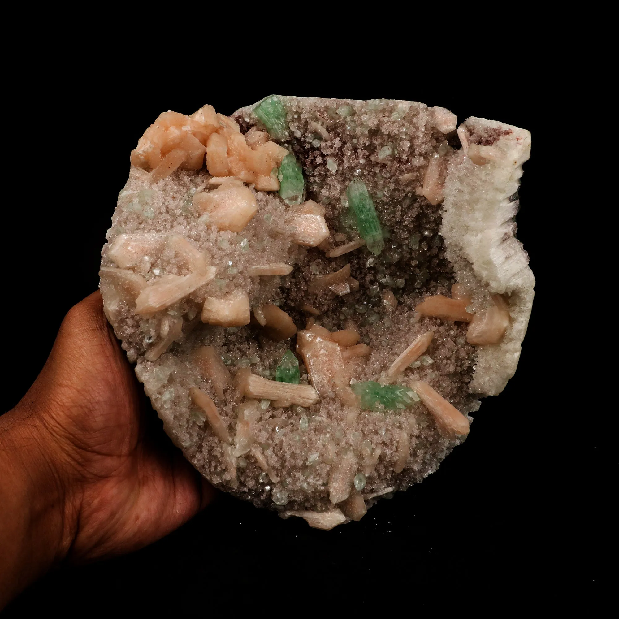 Green Apophyllite Cube with Stilbite and Chalcedony Natural Mineral Specimen - image 5