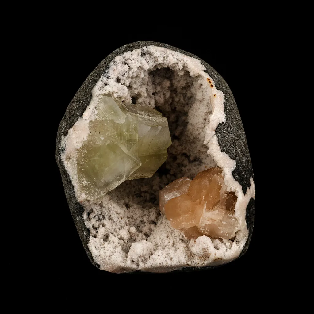 Green Apophyllite Cube with Stilbite geode Self Standing Natural Mineral Specimen image