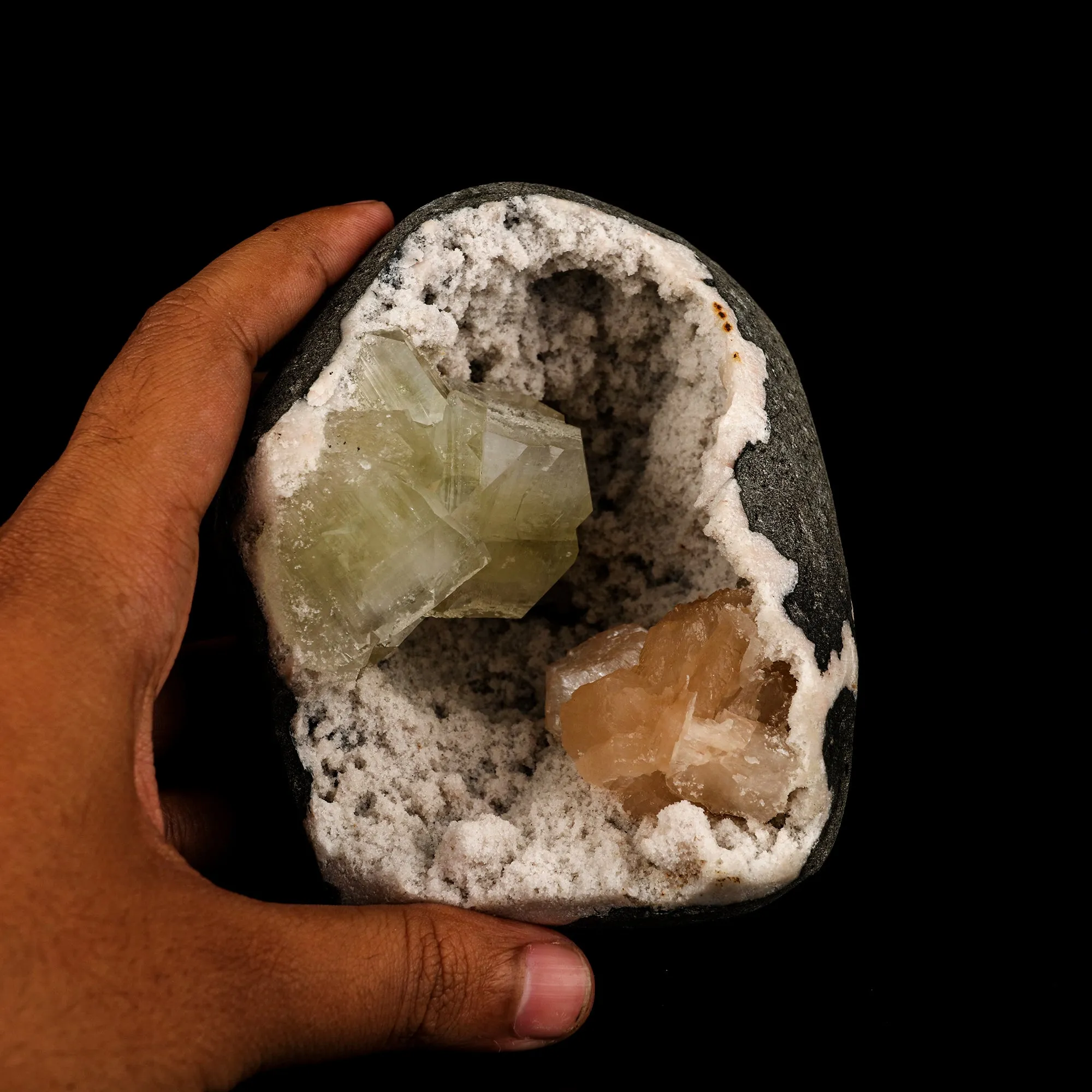Green Apophyllite Cube with Stilbite geode Self Standing Natural Mineral Specimen - image 4