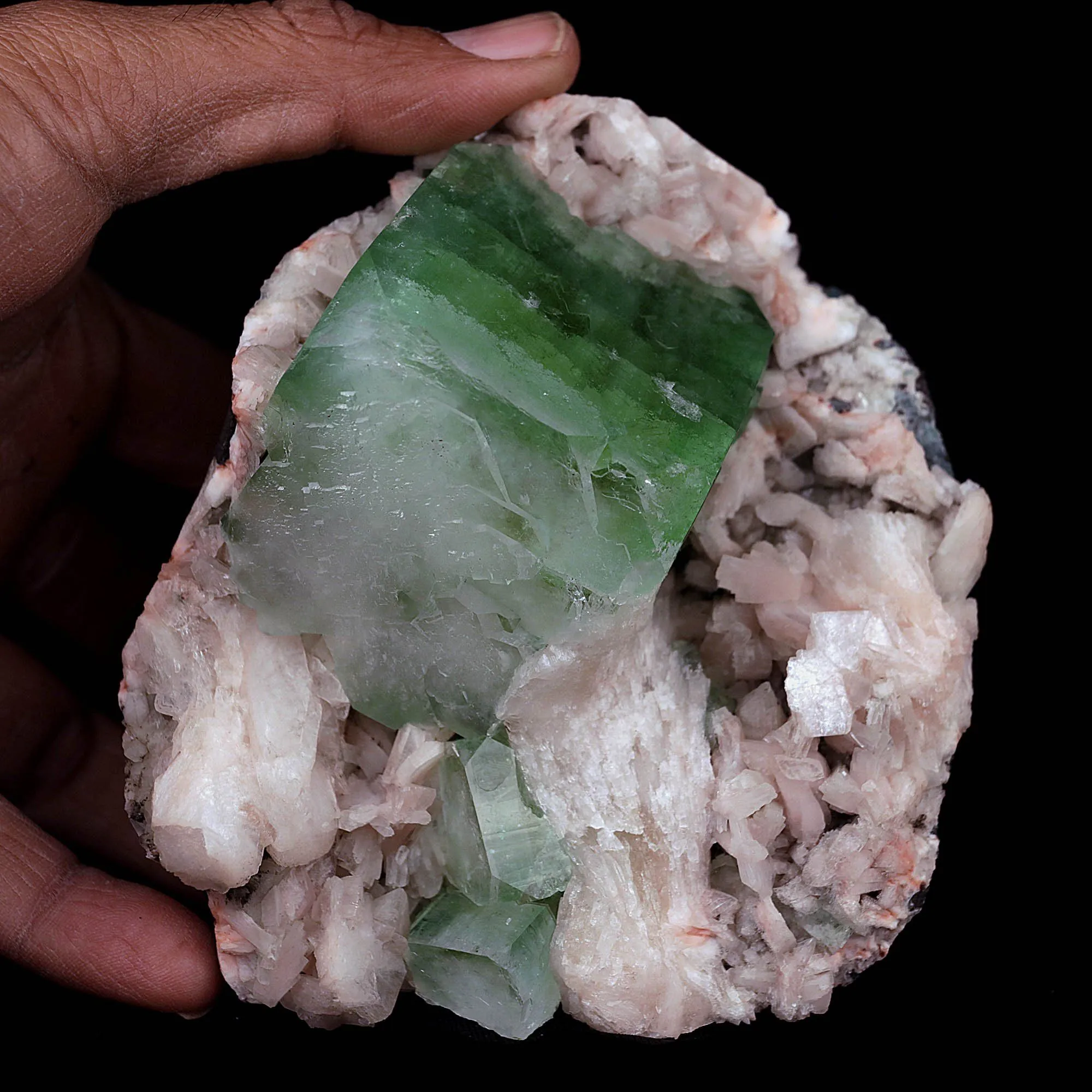Green Apophyllite Cube with Stilbite Heulandite Natural Mineral - image 4