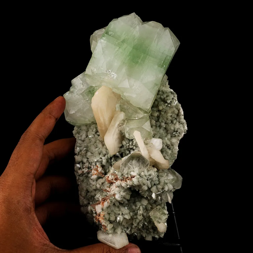 Green Apophyllite Cube with Stilbite Natural Mineral Specimen - image 4
