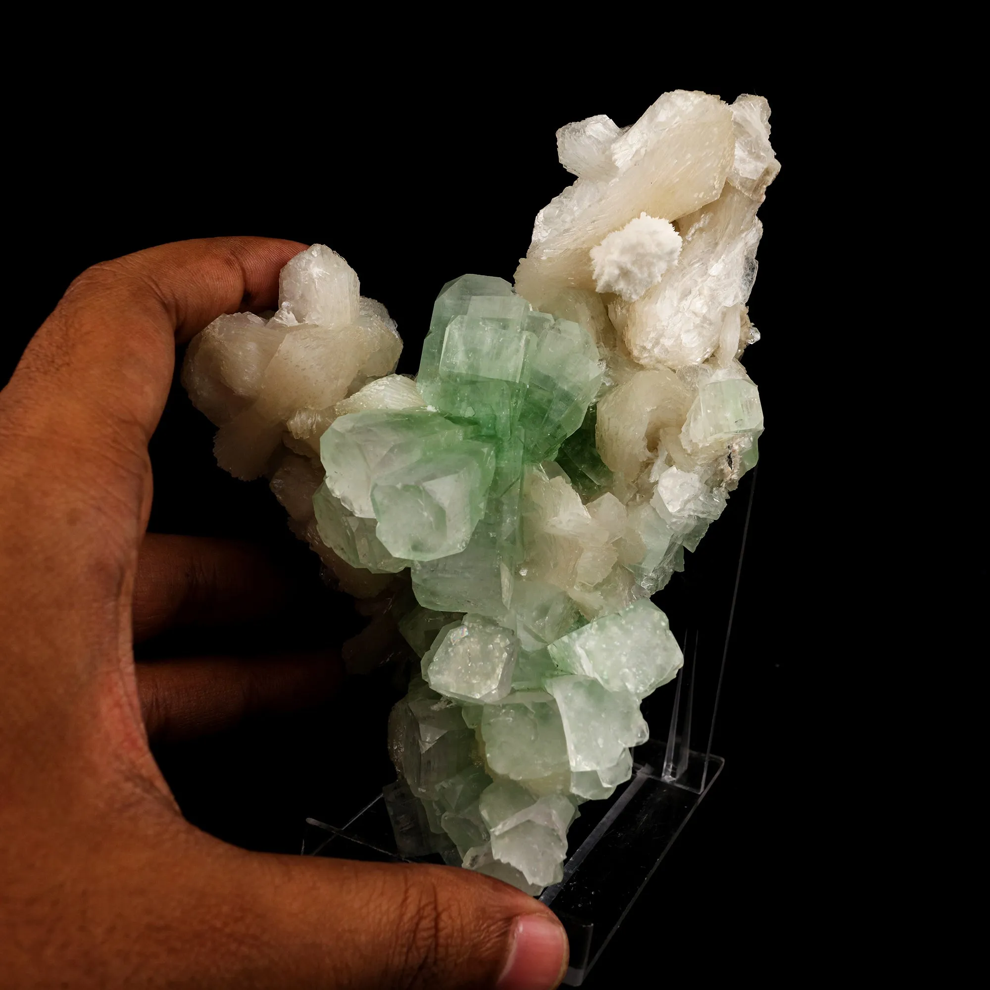 Green Apophyllite Cube with Stilbite Natural Mineral Specimen - image 4
