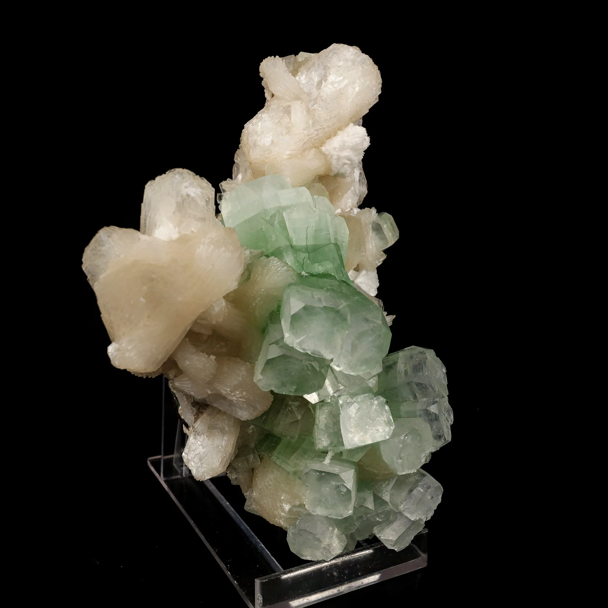 Green Apophyllite Cube with Stilbite Natural Mineral Specimen - image 3